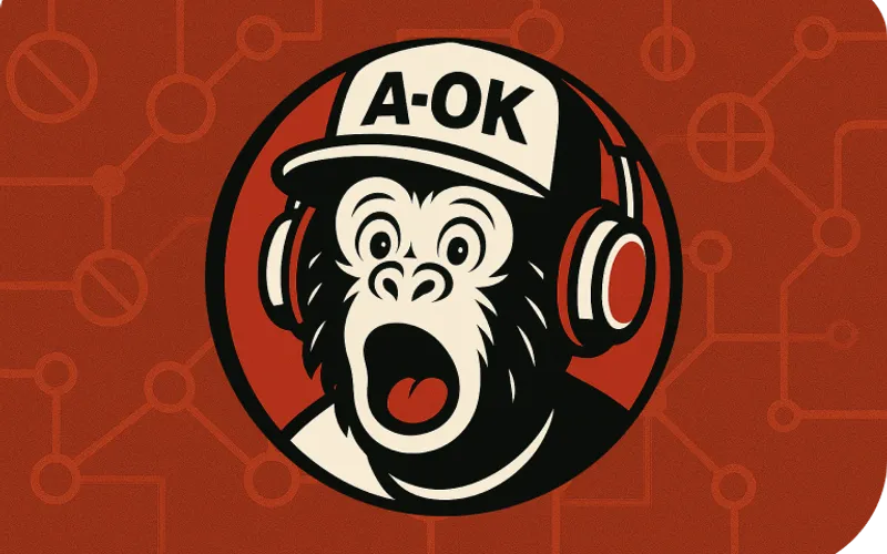 The A-OK ape logo in headphones and a cap