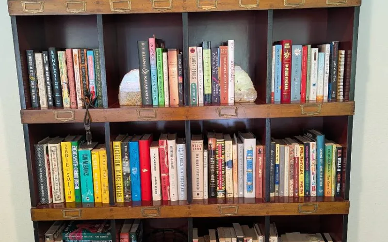 The real bookshelf the 3D reading list was built from